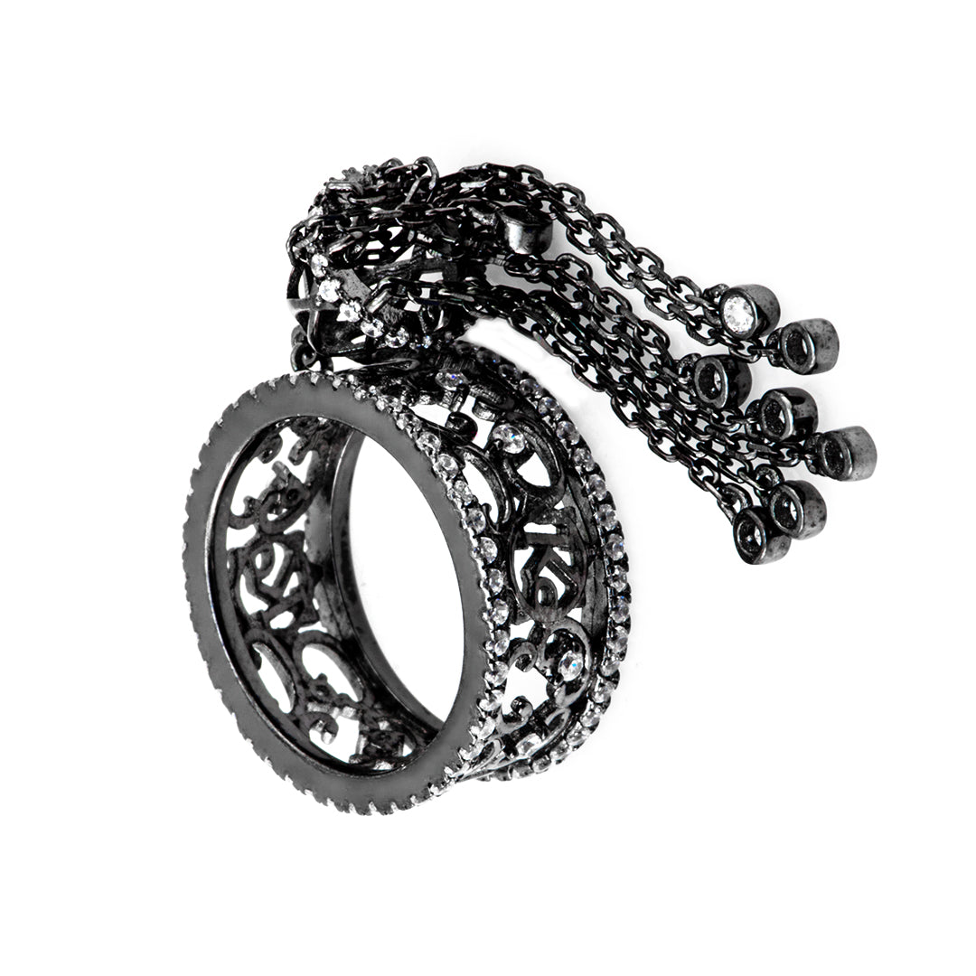 Silver Ring with Chains