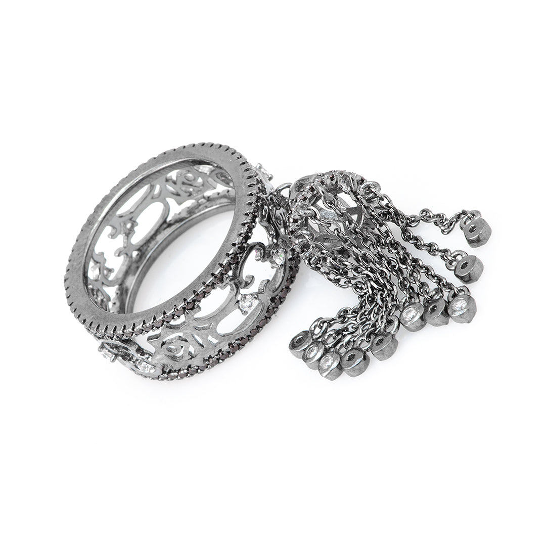 Silver Ring with Chains