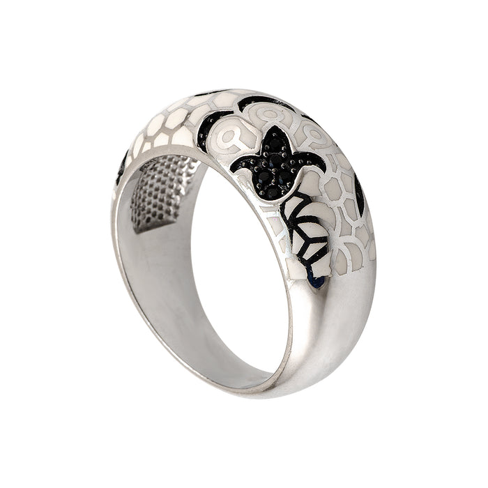 Black and White Patterned Silver Ring