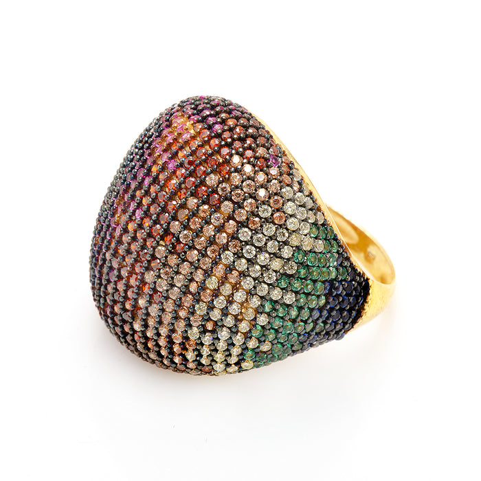 Gold Plated Silver Ring with Rainbow Crystals
