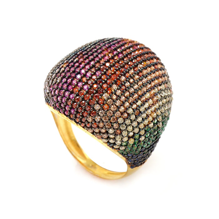 Gold Plated Silver Ring with Rainbow Crystals