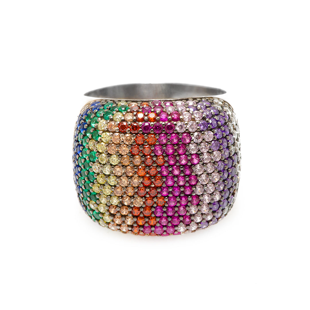 Silver Ring with Rainbow Colored Crystals