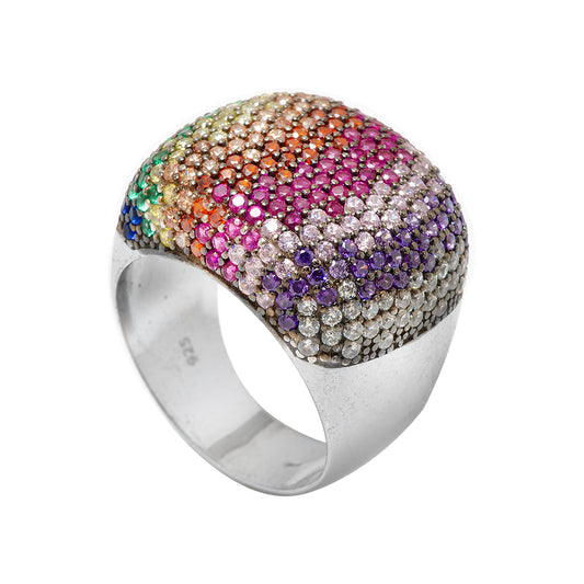 Silver Ring with Rainbow Colored Crystals