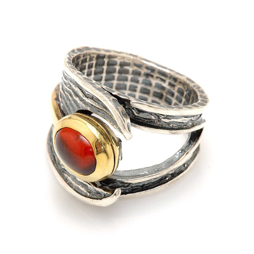 Silver and Gold Plated Ring with Man Made Stone