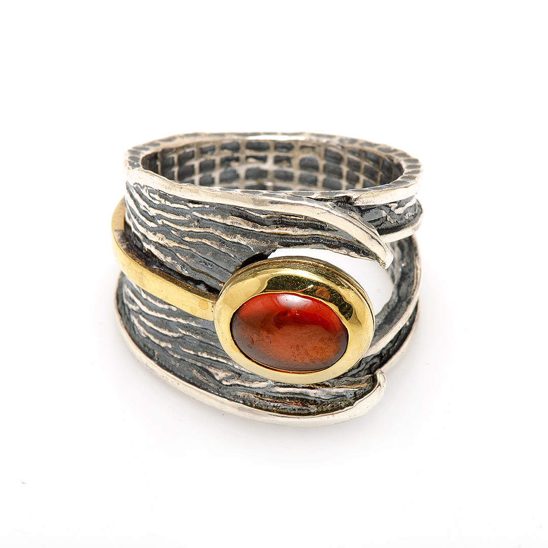 Silver and Gold Plated Ring with Man Made Stone