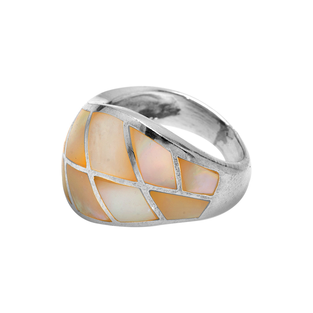 Silver Ring with Off White Man Made Stones