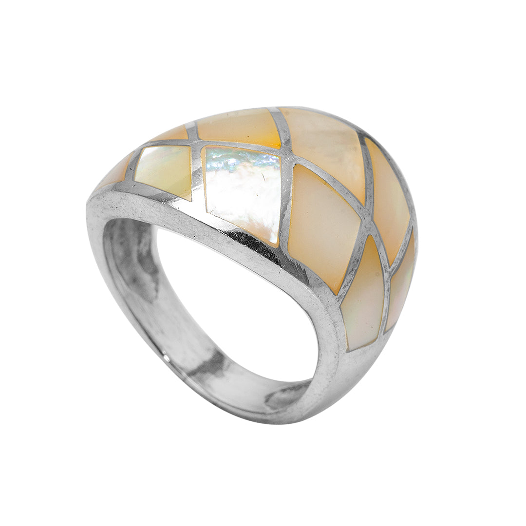 Silver Ring with Off White Man Made Stones