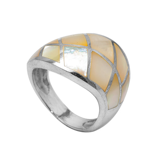 Silver Ring with Off White Man Made Stones