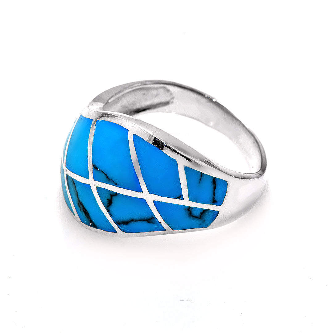 Silver Ring with Blue Man Made Stone