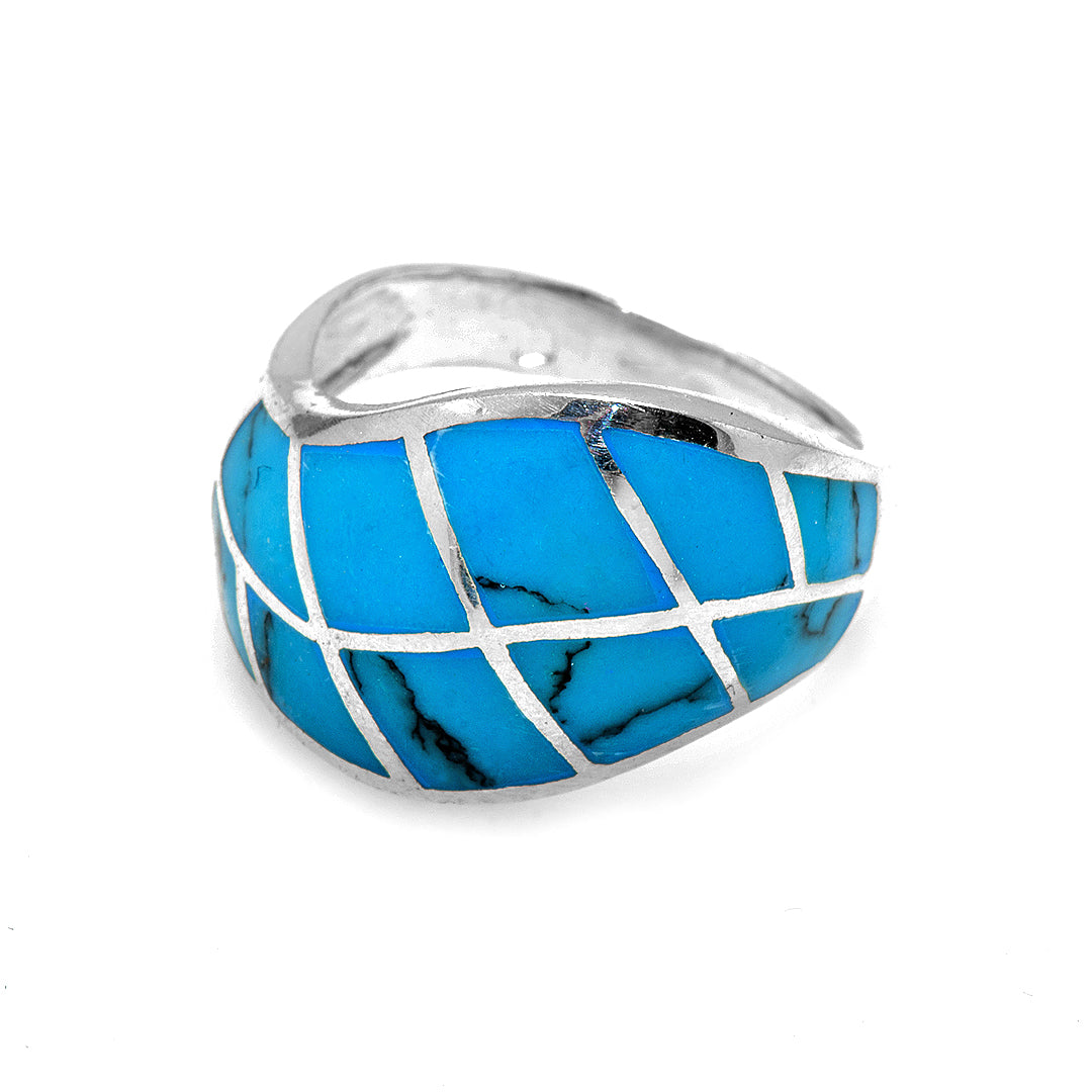 Silver Ring with Blue Man Made Stone