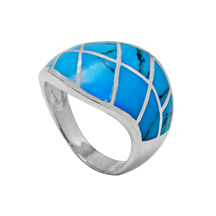 Silver Ring with Blue Man Made Stone