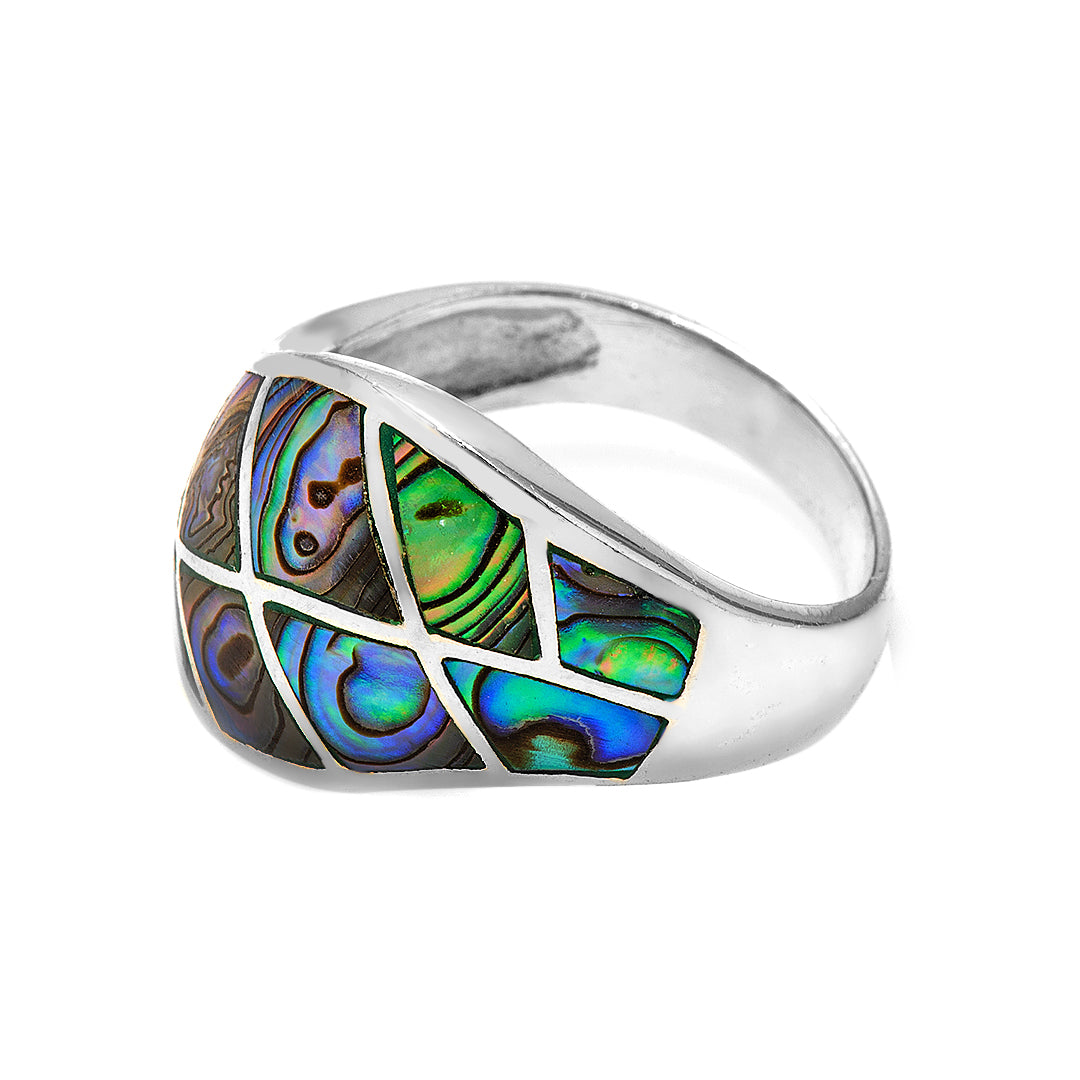 Silver Ring with Multi-Colored Man Made Stone