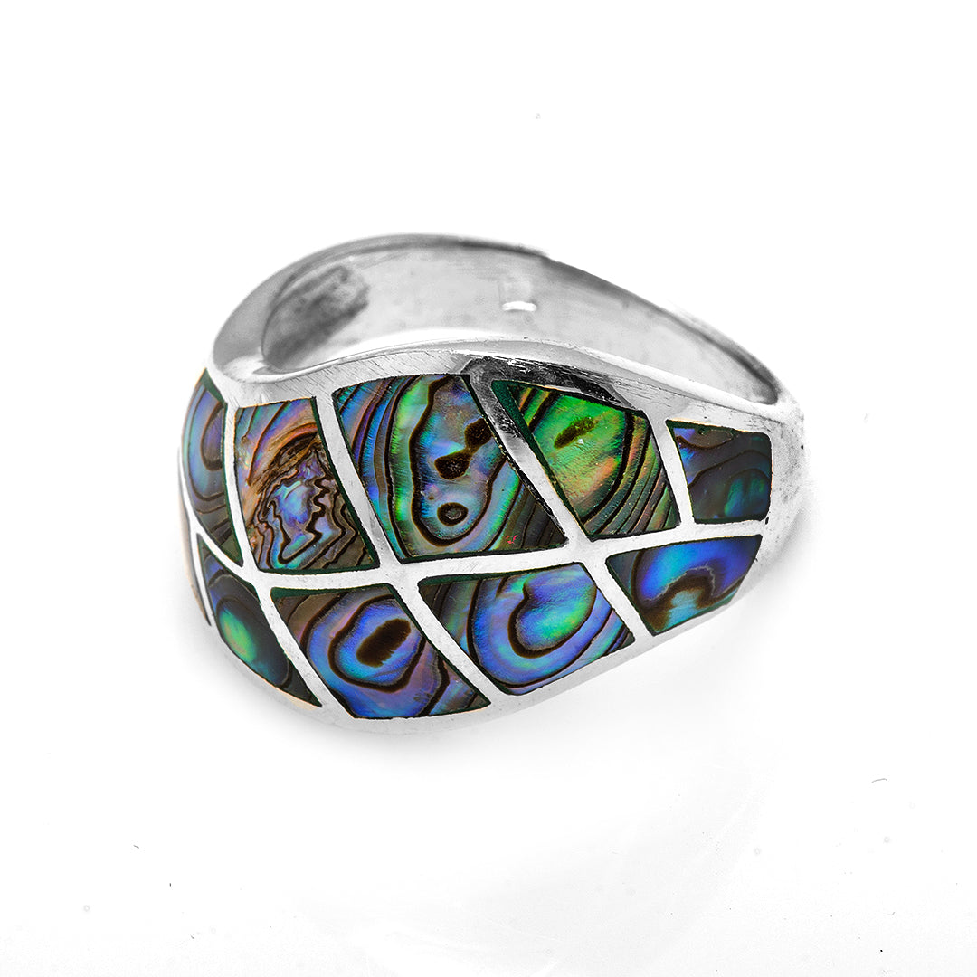 Silver Ring with Multi-Colored Man Made Stone