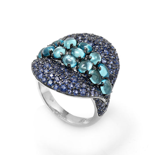 Silver Ring with Blue and Turquoise Man Made Stones