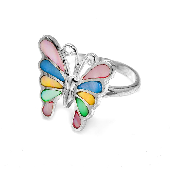 Colored Butterfly Silver Ring