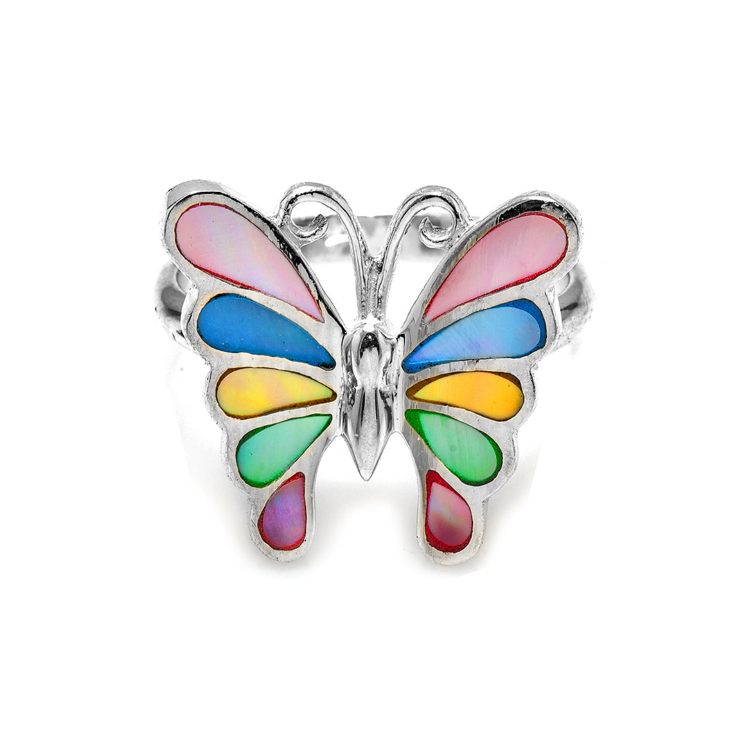 Colored Butterfly Silver Ring