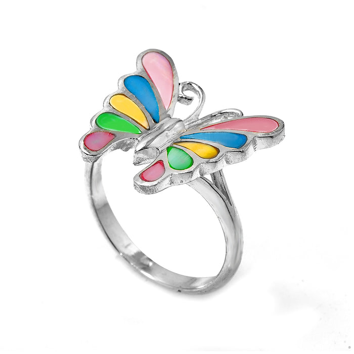 Colored Butterfly Silver Ring