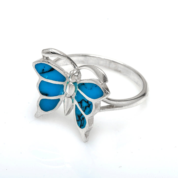 Blue Butterfly Silver Ring