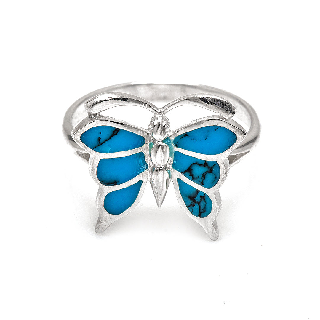 Blue Butterfly Silver Ring