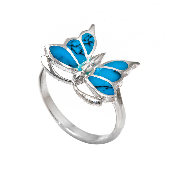 Blue Butterfly Silver Ring