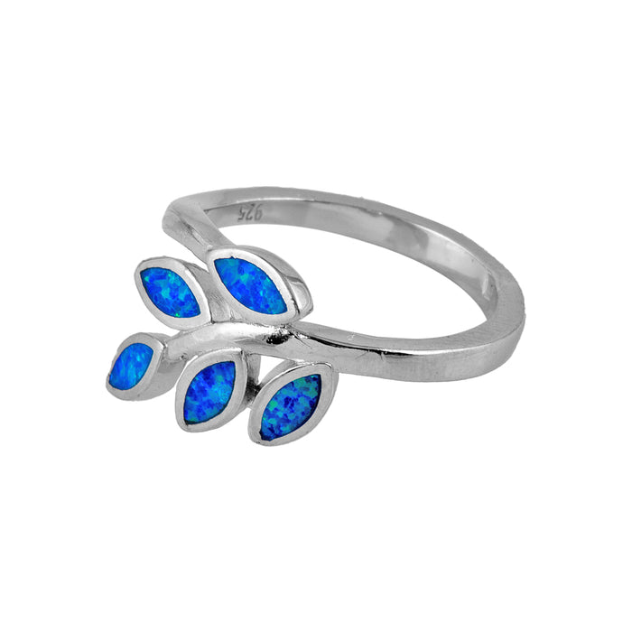 Leaf Silver Ring with Man Made Opal