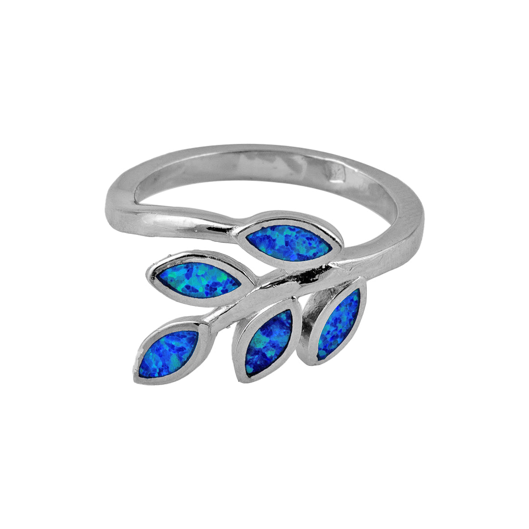 Leaf Silver Ring with Man Made Opal