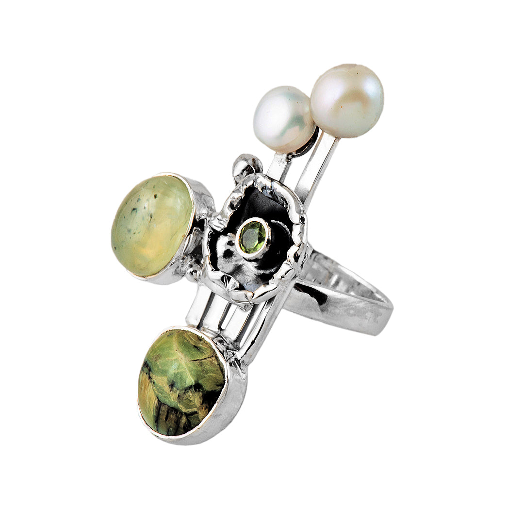 Silver, Pearl, Peridot and Labradorite Ring