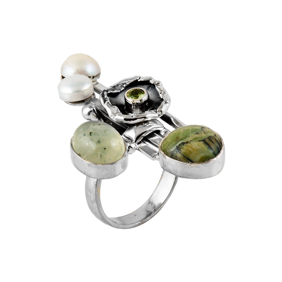 Silver, Pearl, Peridot and Labradorite Ring