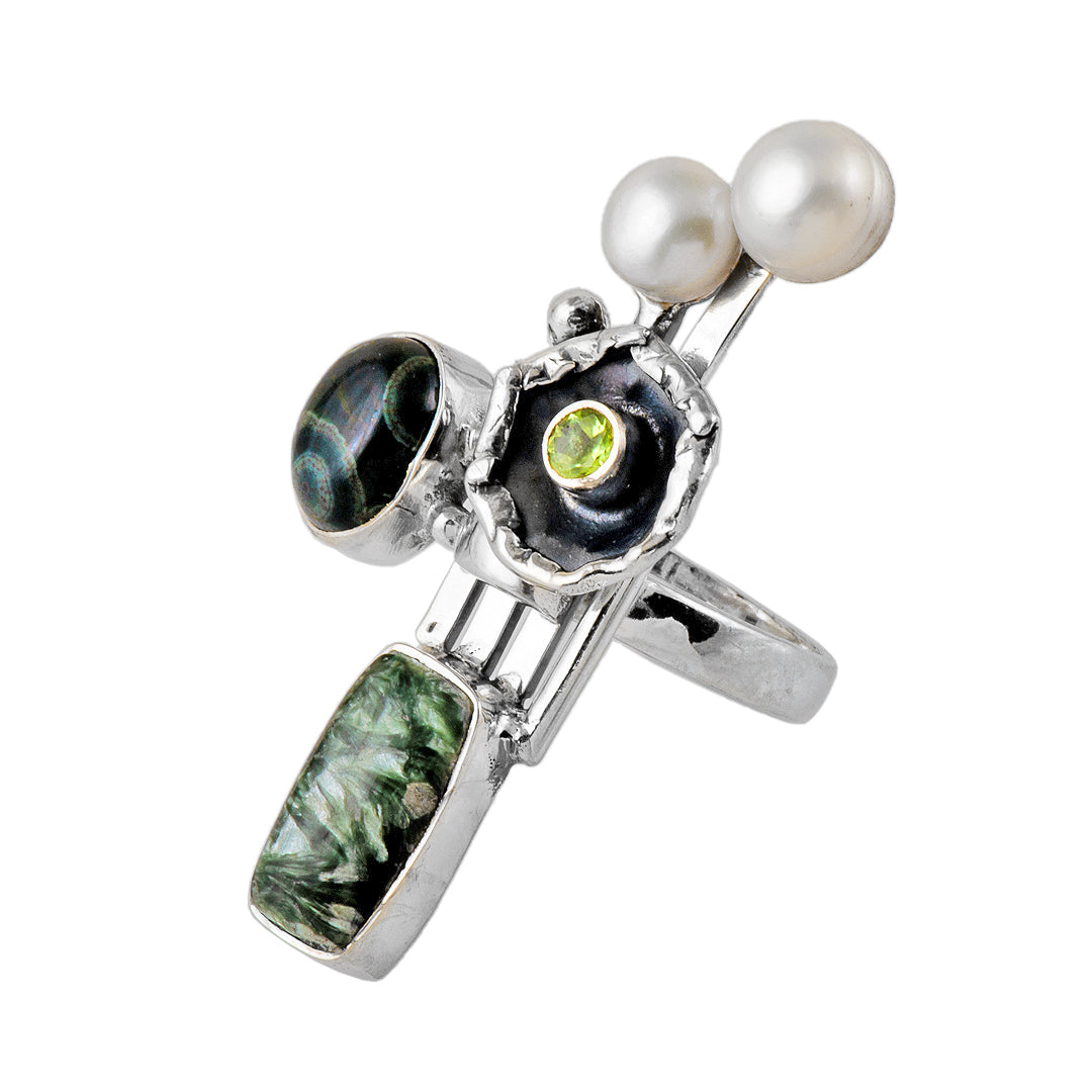 Silver, Pearl, Peridot and Labradorite Ring