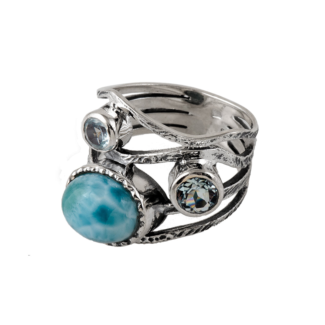 Silver, Blue Topaz and Labradorite Ring