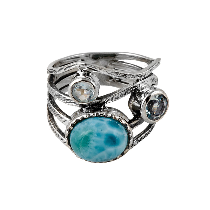 Silver, Blue Topaz and Labradorite Ring