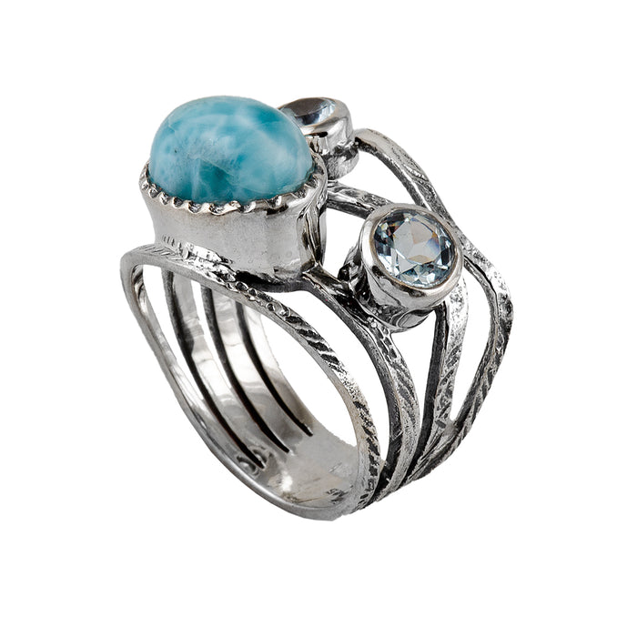 Silver, Blue Topaz and Labradorite Ring