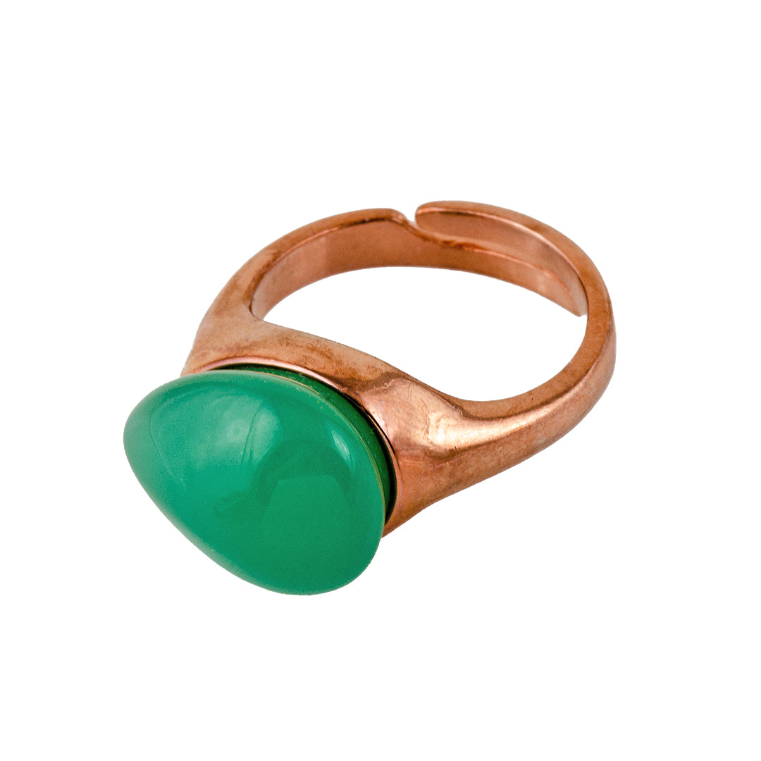 Gold Plated Ring with Green Man Made Stone