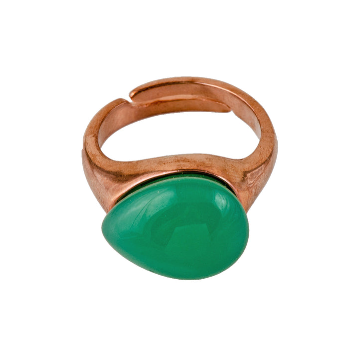 Gold Plated Ring with Green Man Made Stone