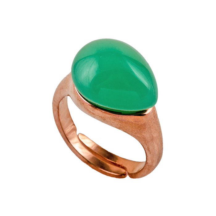 Gold Plated Ring with Green Man Made Stone