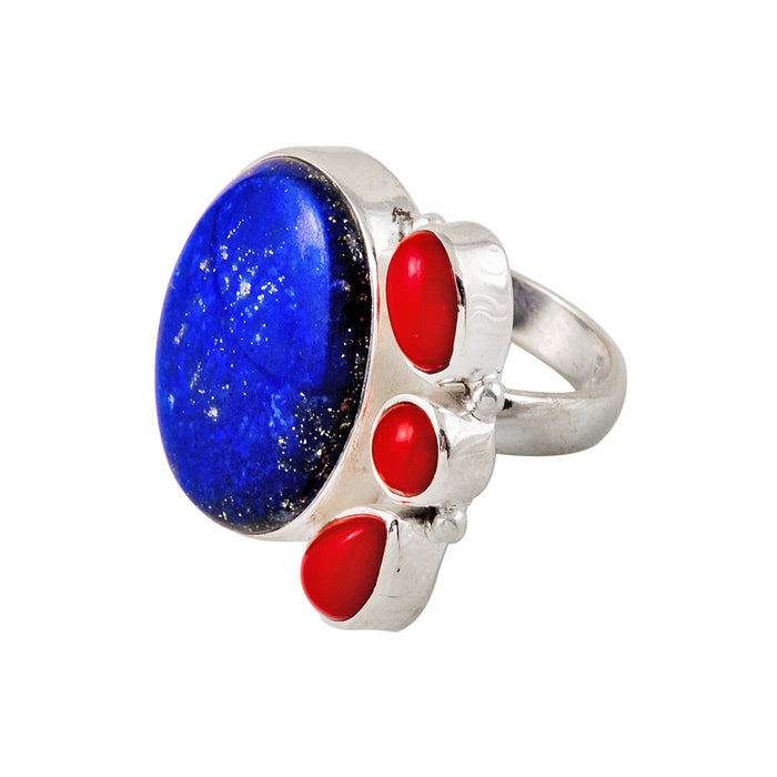 Silver Ring with Man Made Colored Stones