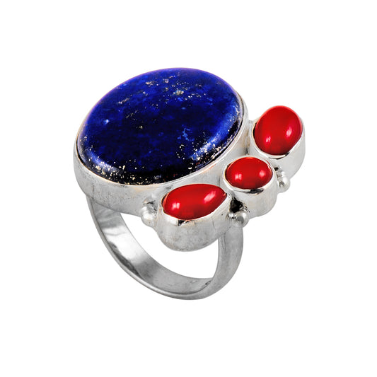 Silver Ring with Man Made Colored Stones