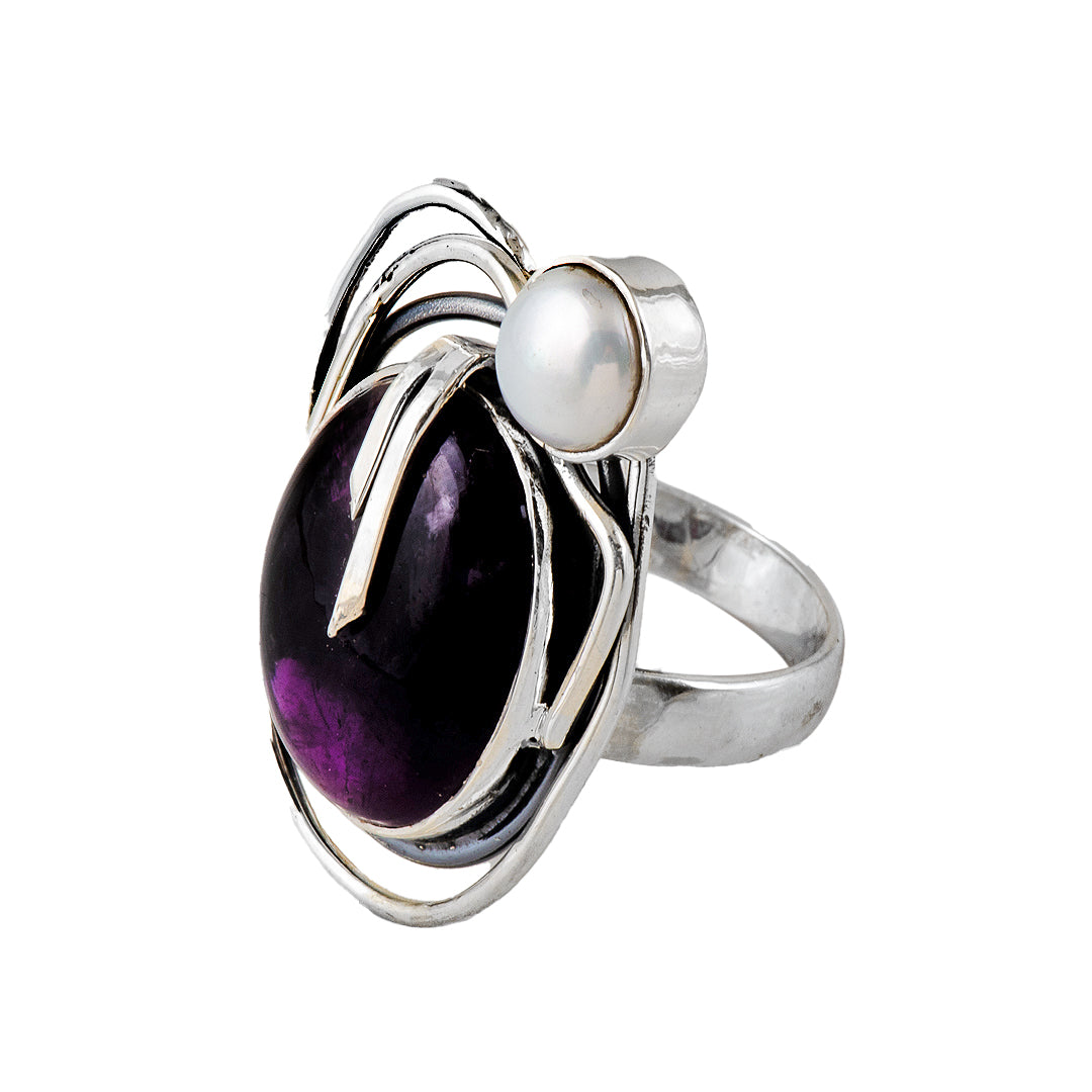 Silver, Pearl and Amethyst Ring