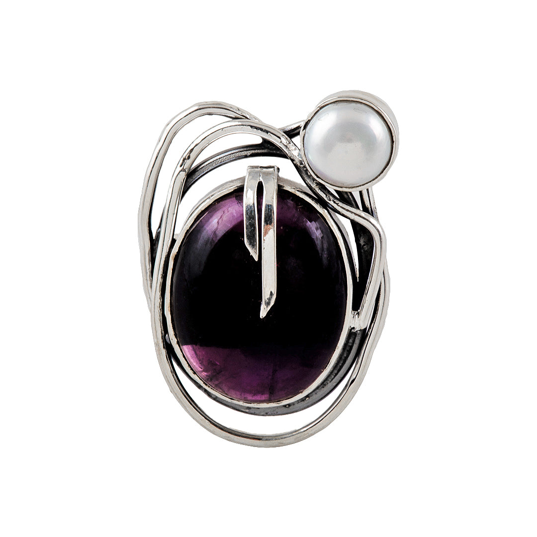 Silver, Pearl and Amethyst Ring