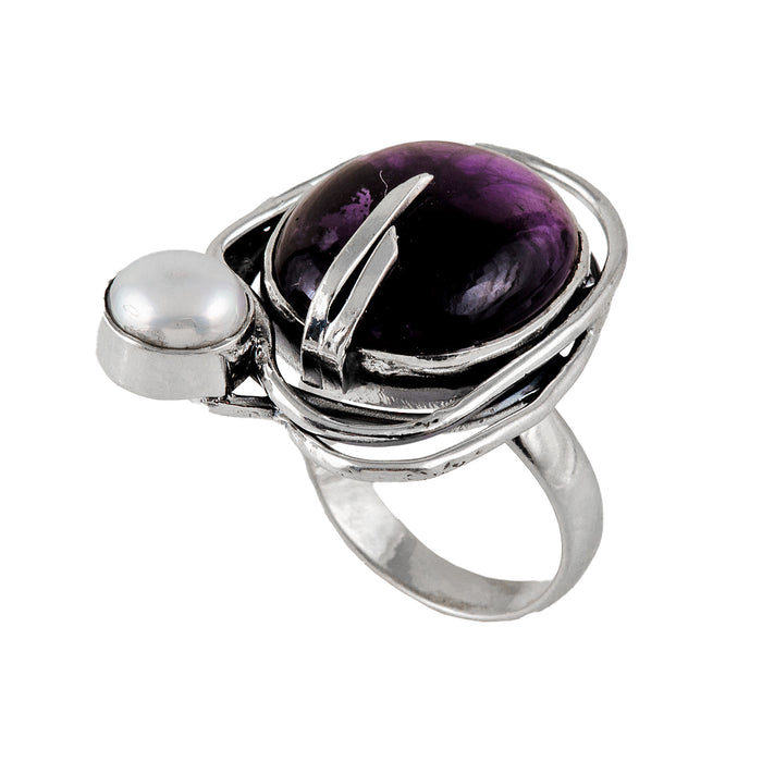 Silver, Pearl and Amethyst Ring