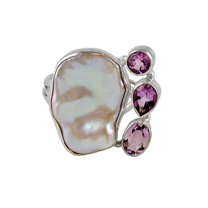 Silver, Mother of Pearl and Amethyst Ring