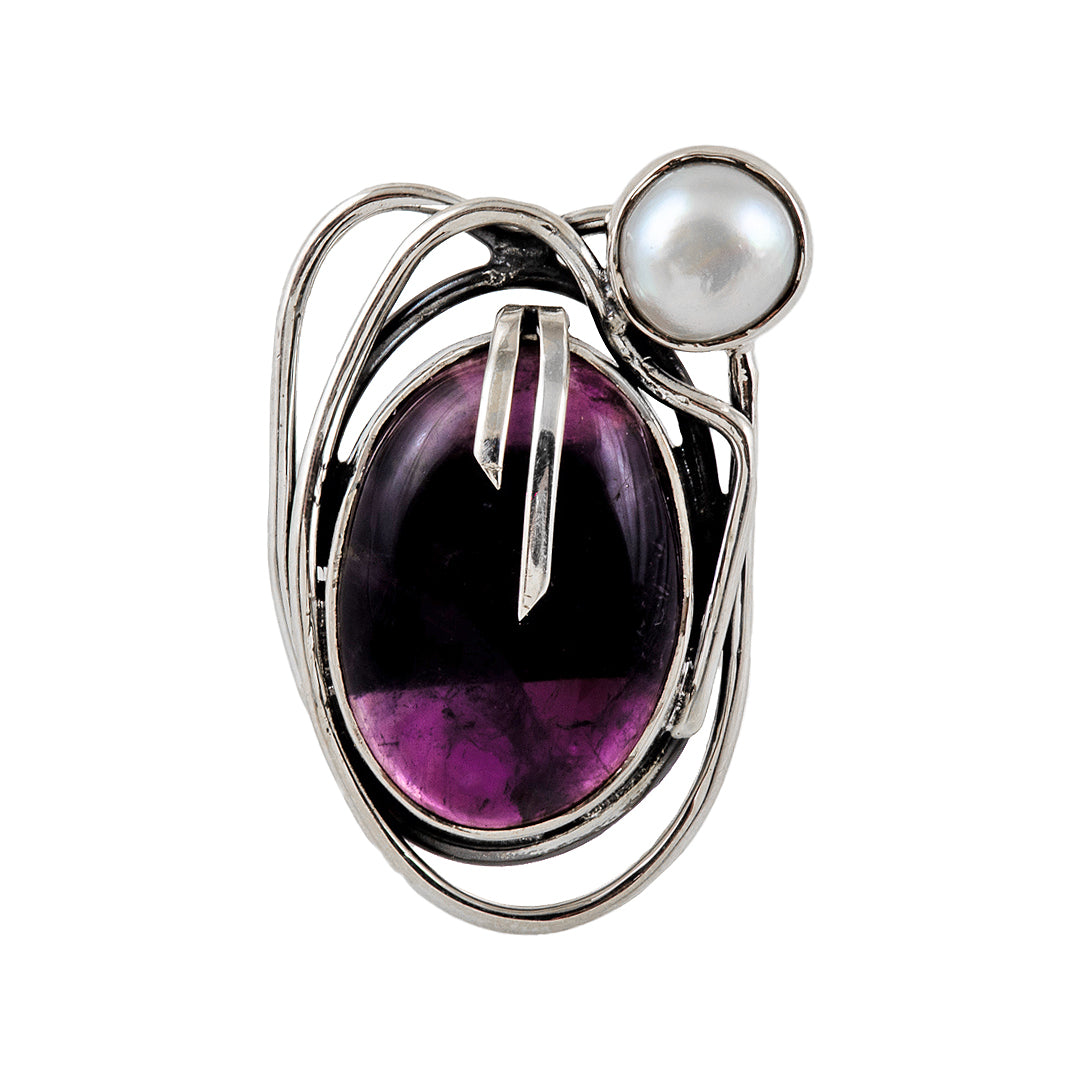 Silver, Mother of Pearl and Amethyst Ring