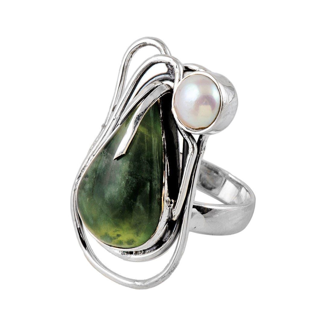 Silver, Pearl and Peridot Ring