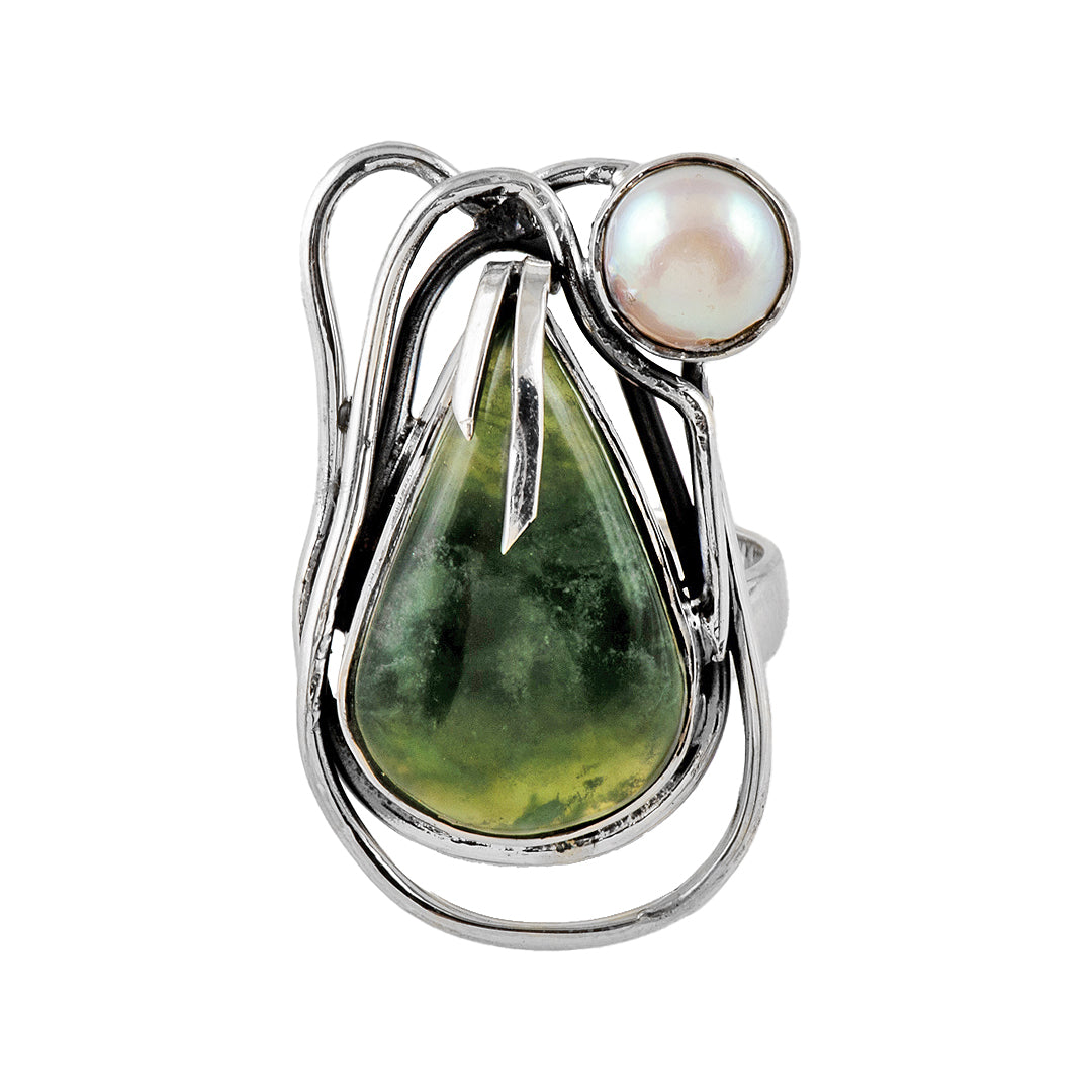 Silver, Pearl and Peridot Ring