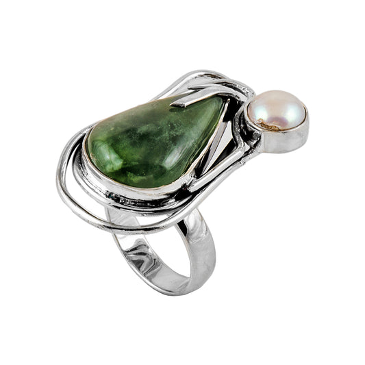 Silver, Pearl and Peridot Ring