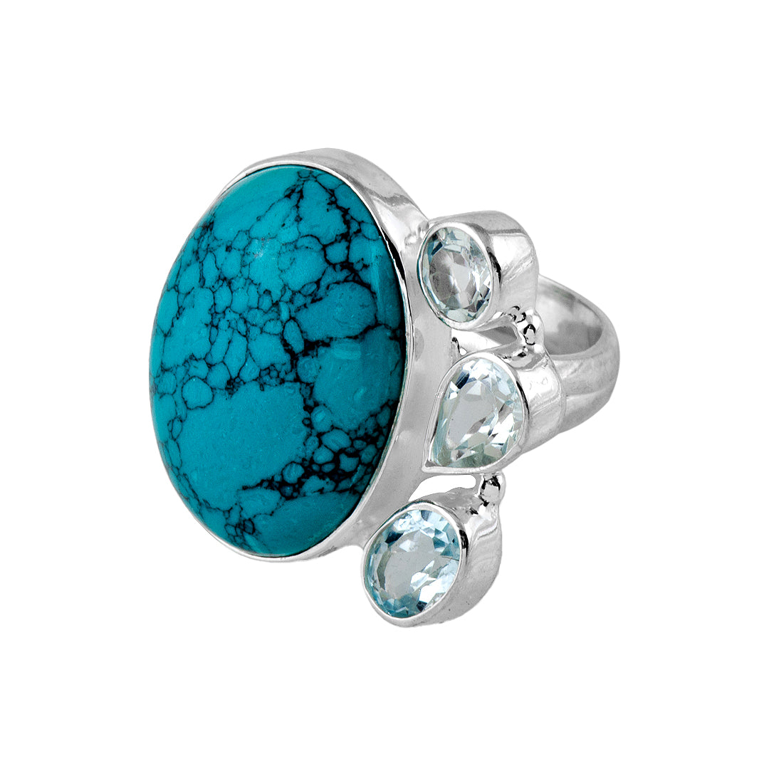 Silver, Turquoise and Blue Topaz Ring