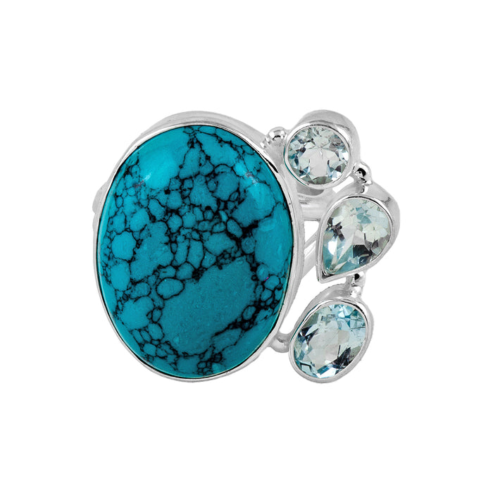 Silver, Turquoise and Blue Topaz Ring