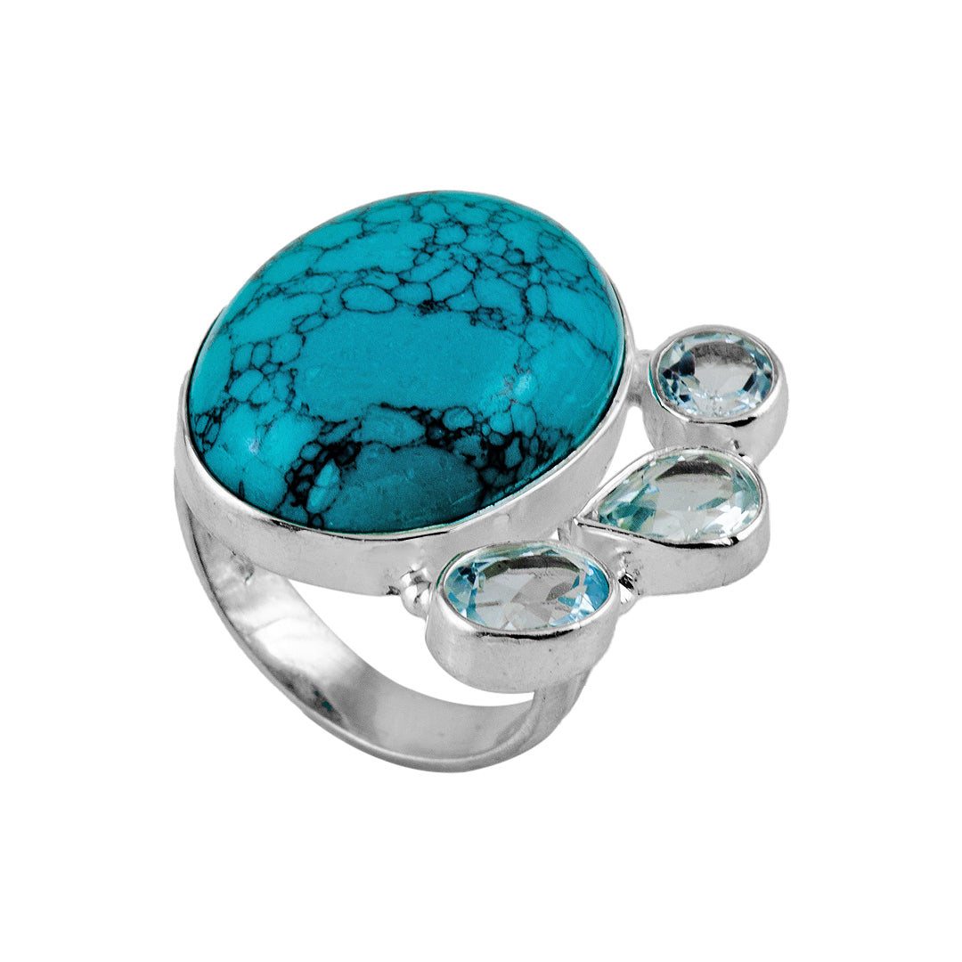 Silver, Turquoise and Blue Topaz Ring