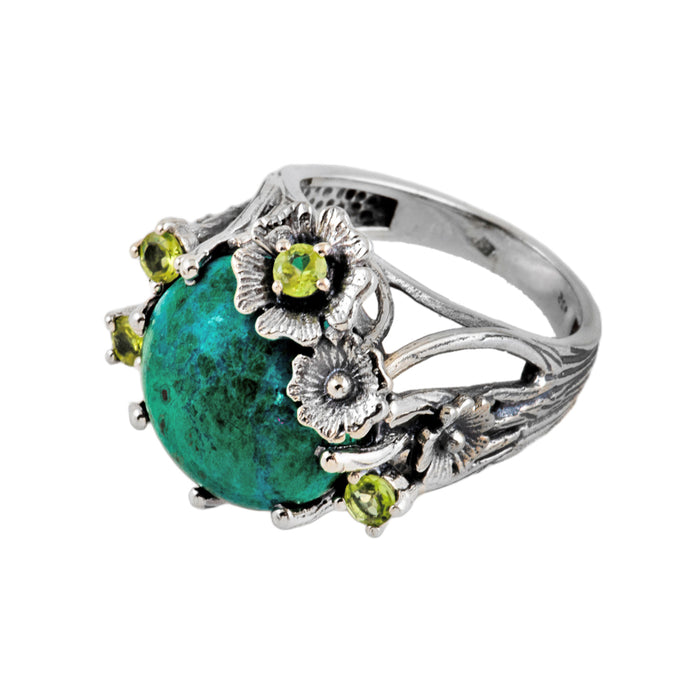 Silver, Turquoise and Peridot Ring