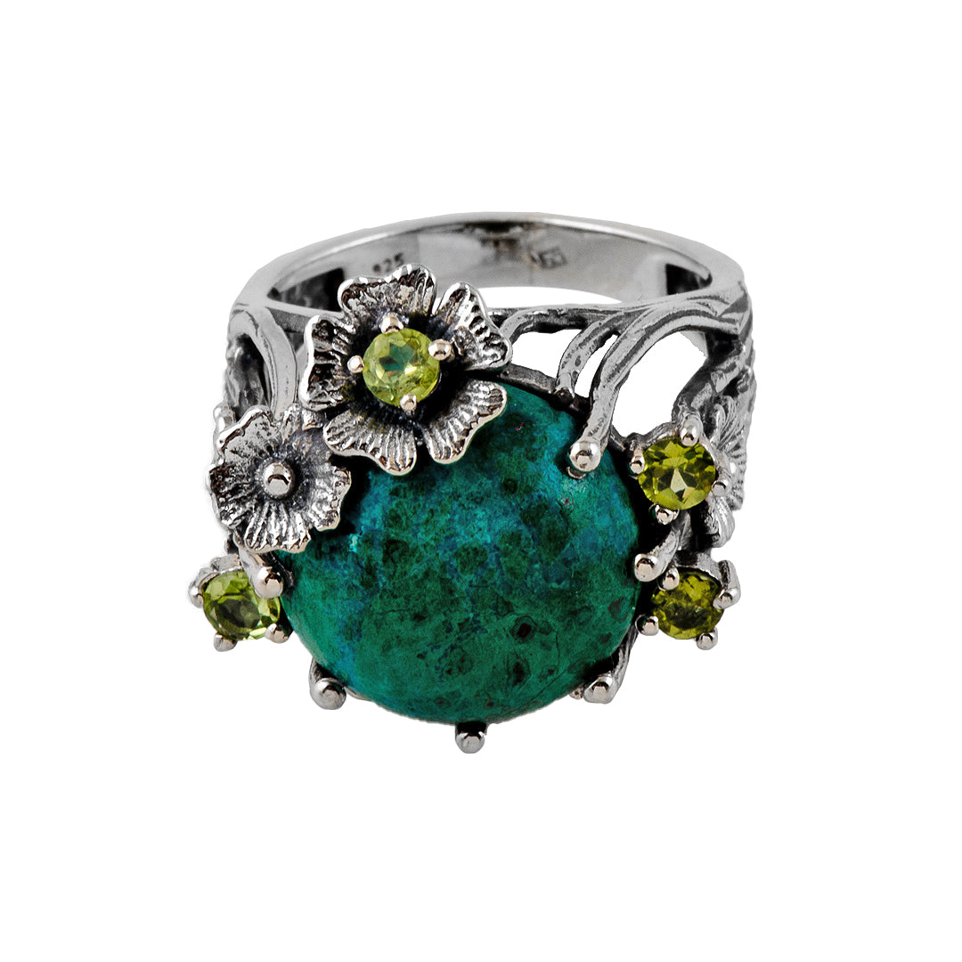 Silver, Turquoise and Peridot Ring